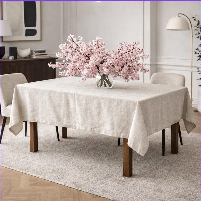 Linen Tablecloth, Soft Washed Fabric, Minimalist Dining Decor,Natural Table Linen
