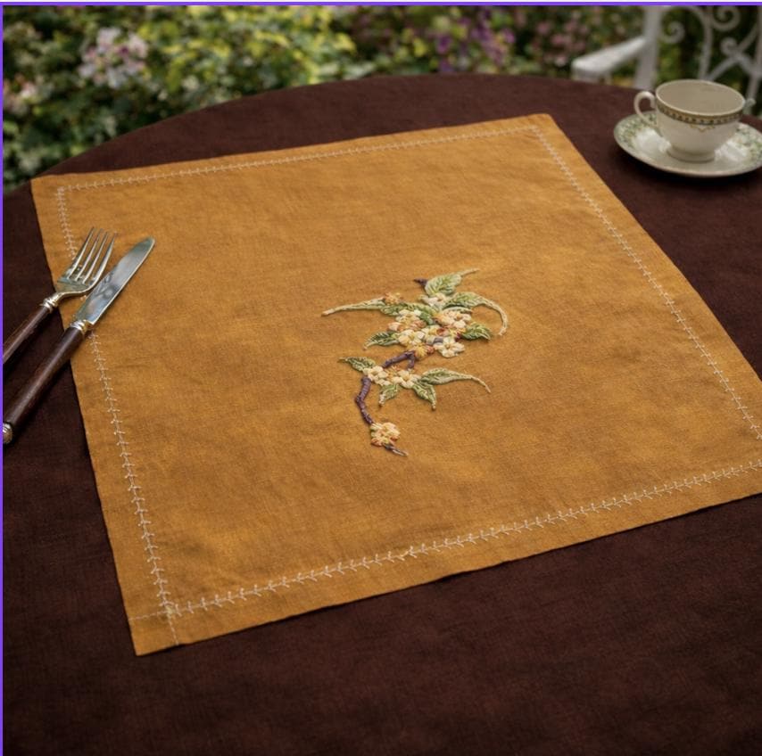 Embroidered Linen Napkins, Ivory Floral Design, French Country Decor, Set of 2