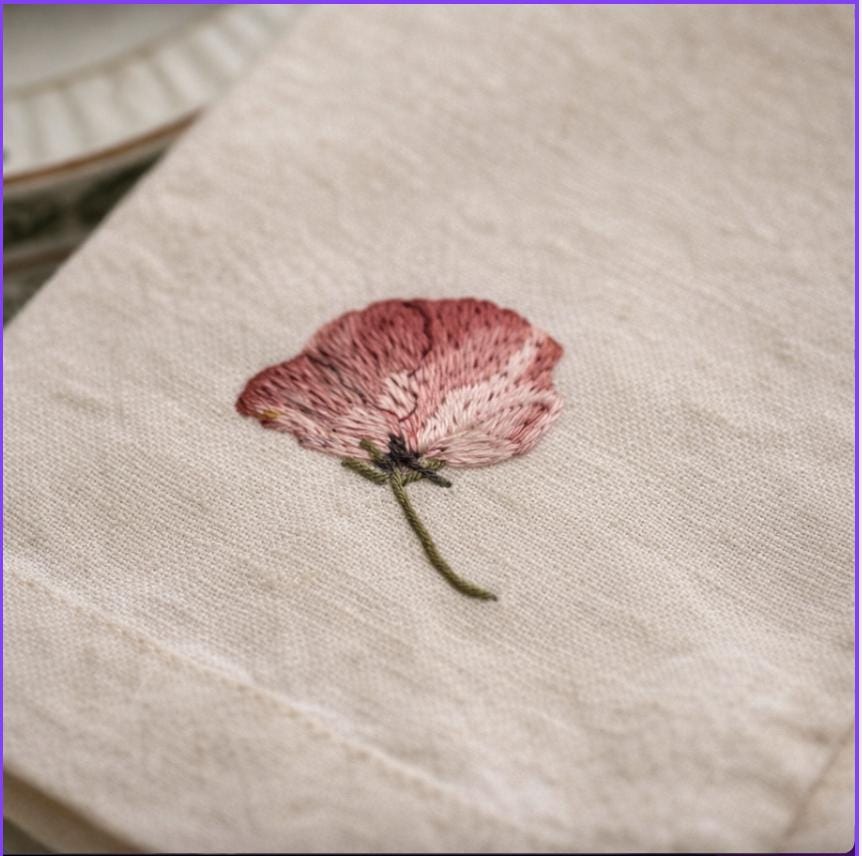 Embroidered Linen Napkins, Ivory Floral Design, French Country Decor, Set of 2