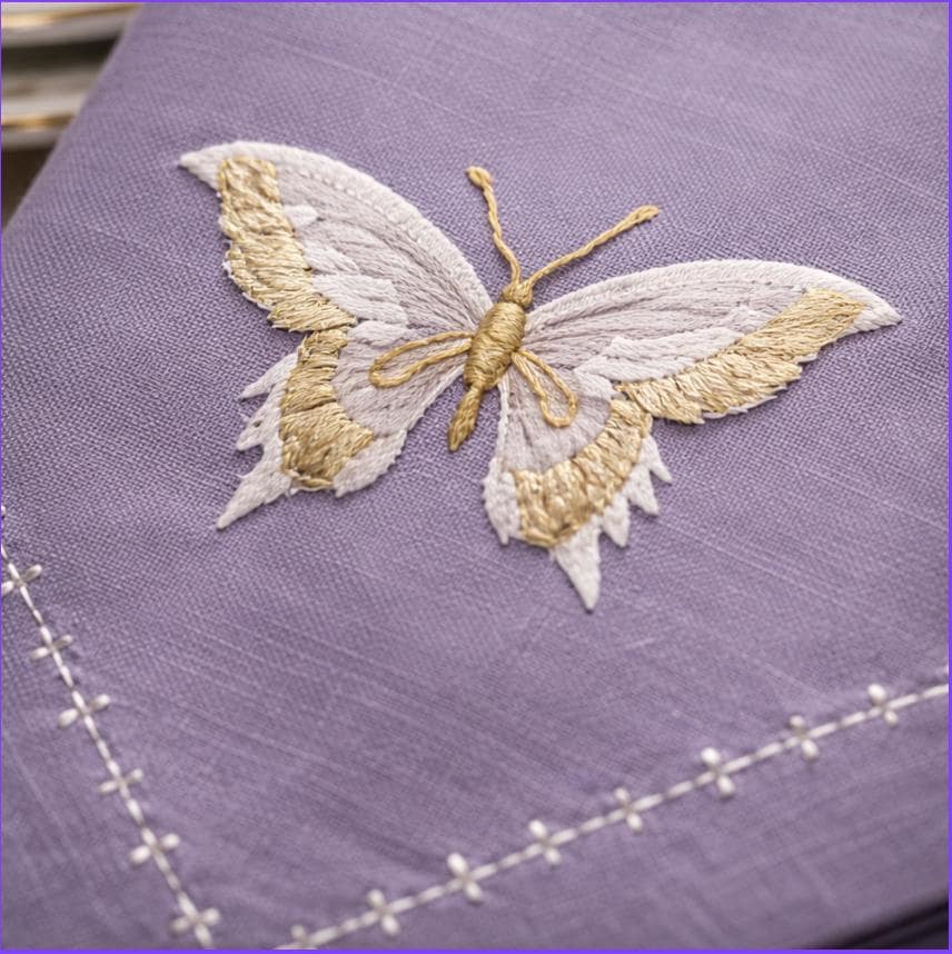 Embroidered Linen Napkins, Ivory Floral Design, French Country Decor, Set of 2