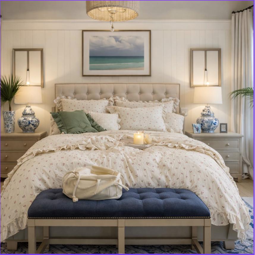 Double Gauze Muslin Ruffled Bedding set, Vintage Floral Cotton Bed Linen