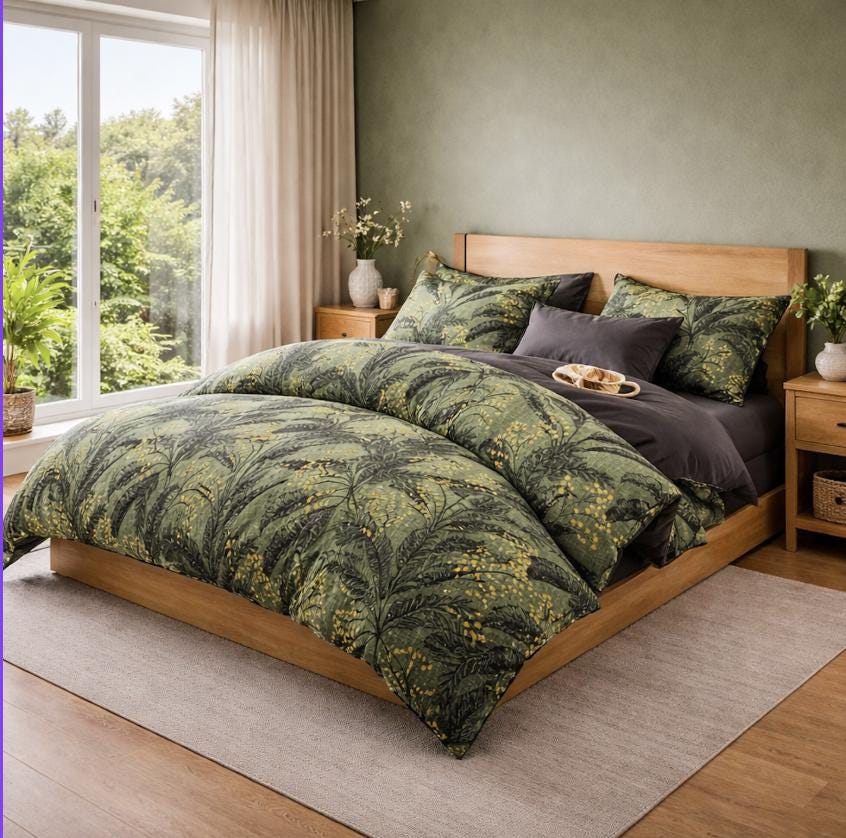 Brushed Cotton Duvet Cover Set: Brown Botanical Leaf Print