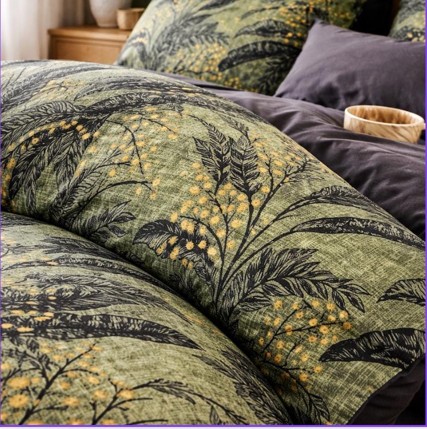 Brushed Cotton Duvet Cover Set: Brown Botanical Leaf Print