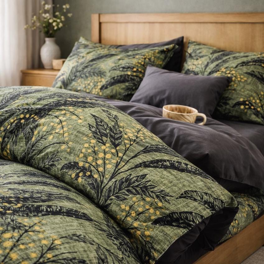 Brushed Cotton Duvet Cover Set: Brown Botanical Leaf Print