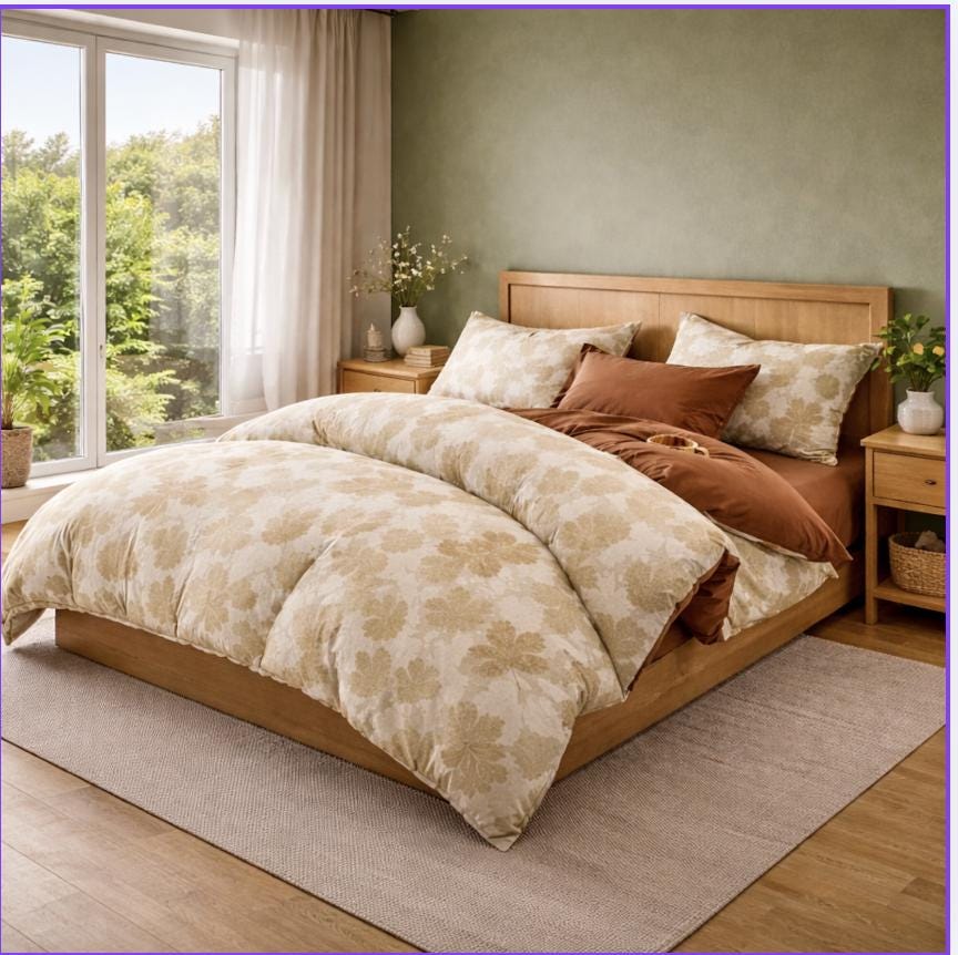 Brushed Cotton Duvet Cover Set: Brown Botanical Leaf Print