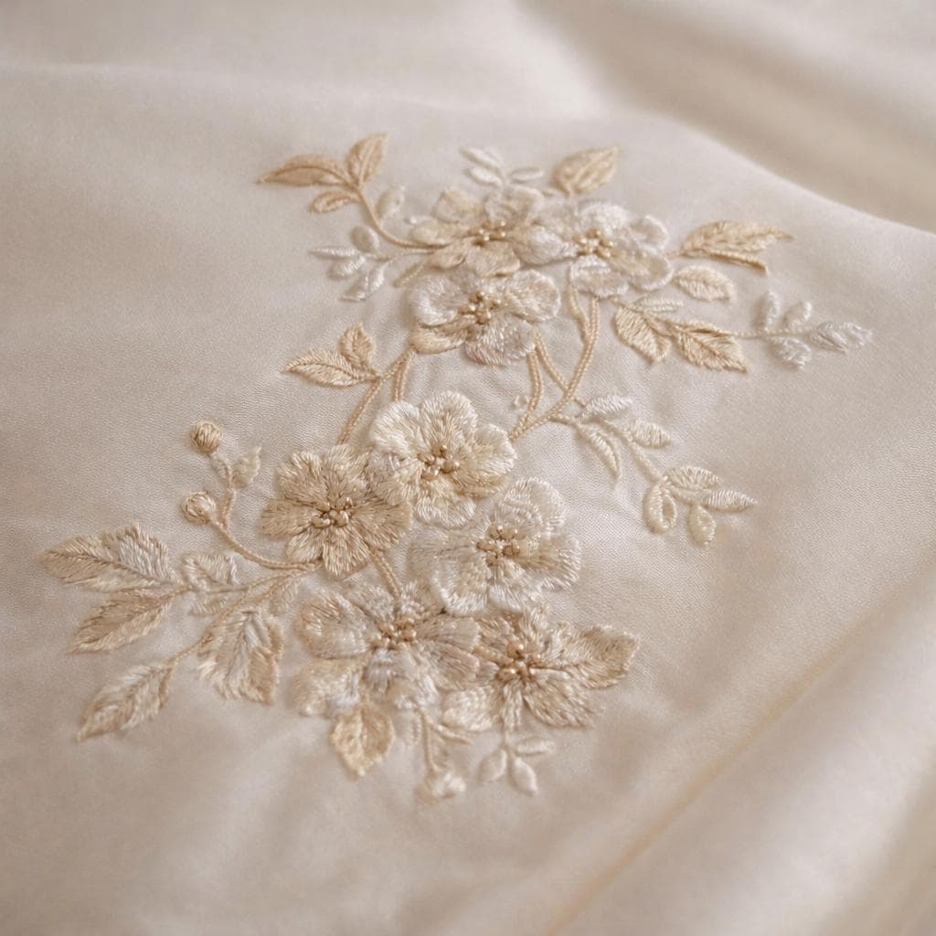 Blush White Bedding Set – Embroidered Sakura Floral Duvet Cover