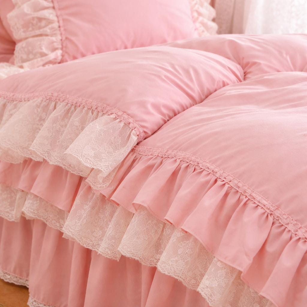 Milk White Cotton Ruffled Bedding Set, French Farmhouse Style