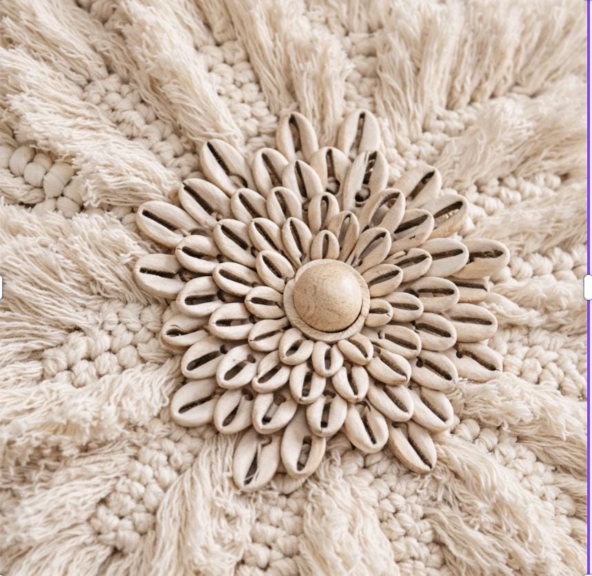 Boho Macrame Wall Hanging – Handmade Cotton Flower Tapestry, Neutral Wall Decor, 45 cm Diameter