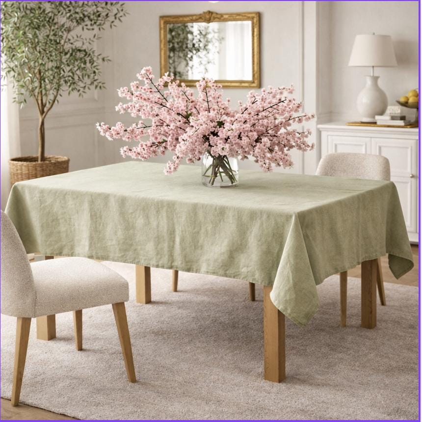 Linen Tablecloth, Soft Washed Fabric, Minimalist Dining Decor,Natural Table Linen