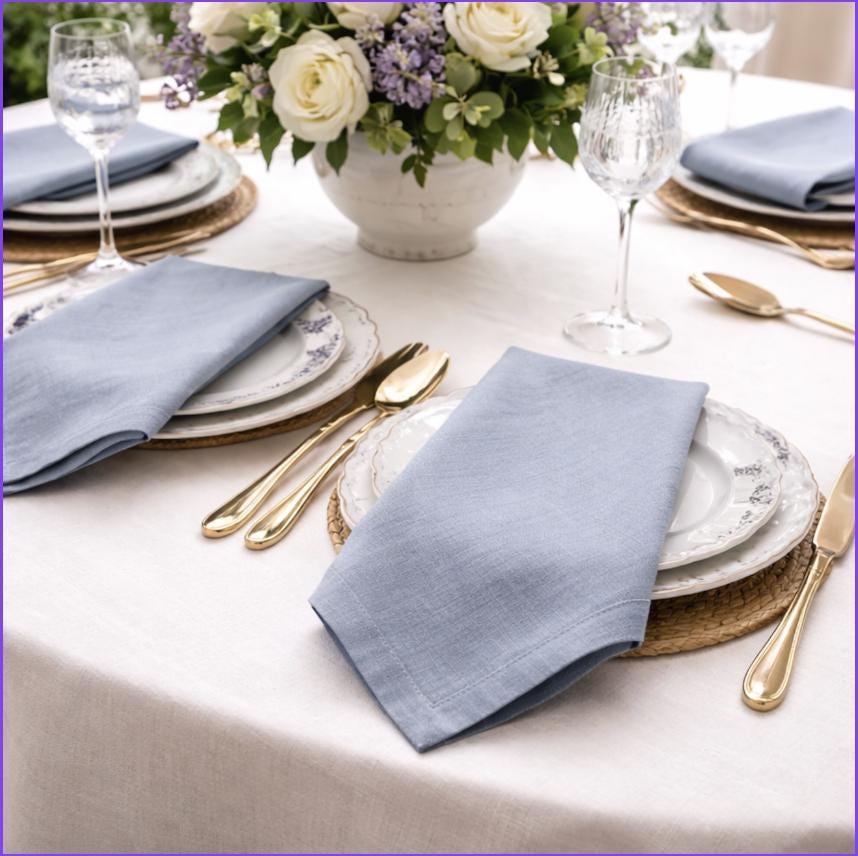 Embroidered Linen Napkins, Ivory Floral Design, French Country Decor, Set of 2