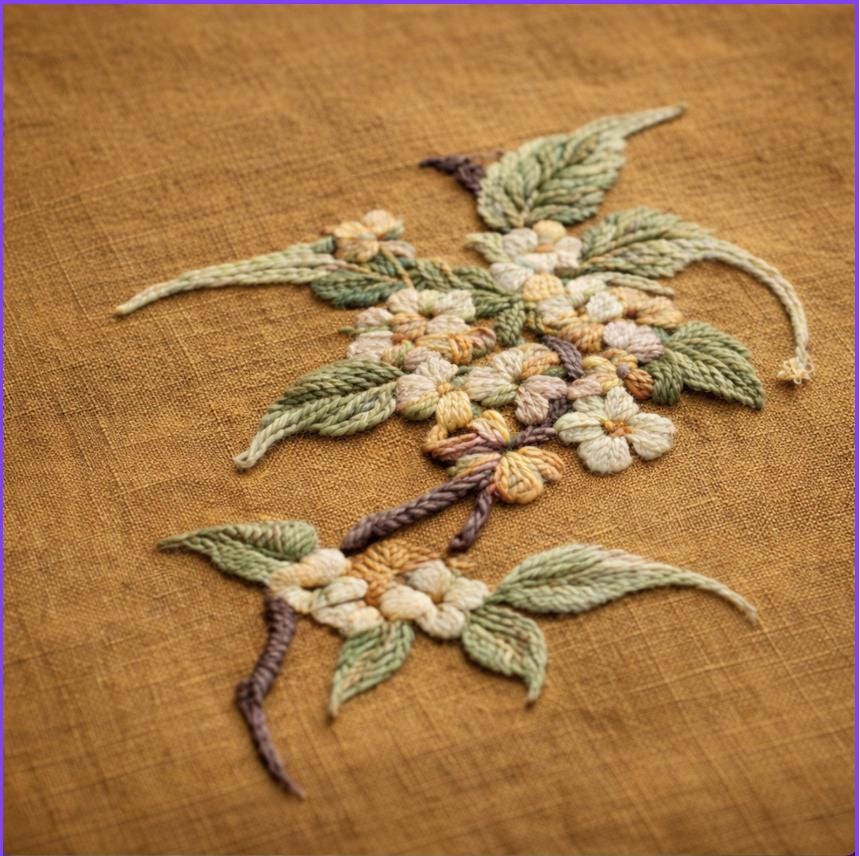 Embroidered Linen Napkins, Ivory Floral Design, French Country Decor, Set of 2