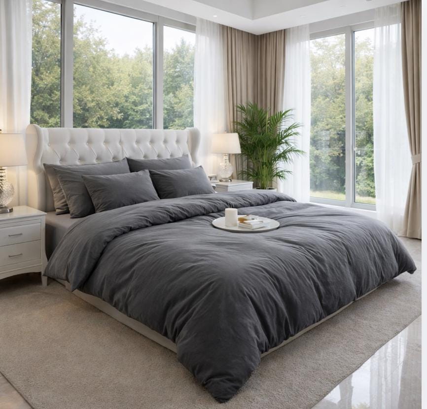 Minimalist Stonewashed Cotton Duvet Cover Set – Soft Linen Look Bedding
