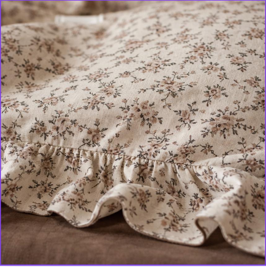 Double Gauze Muslin Ruffled Bedding set, Vintage Floral Cotton Bed Linen