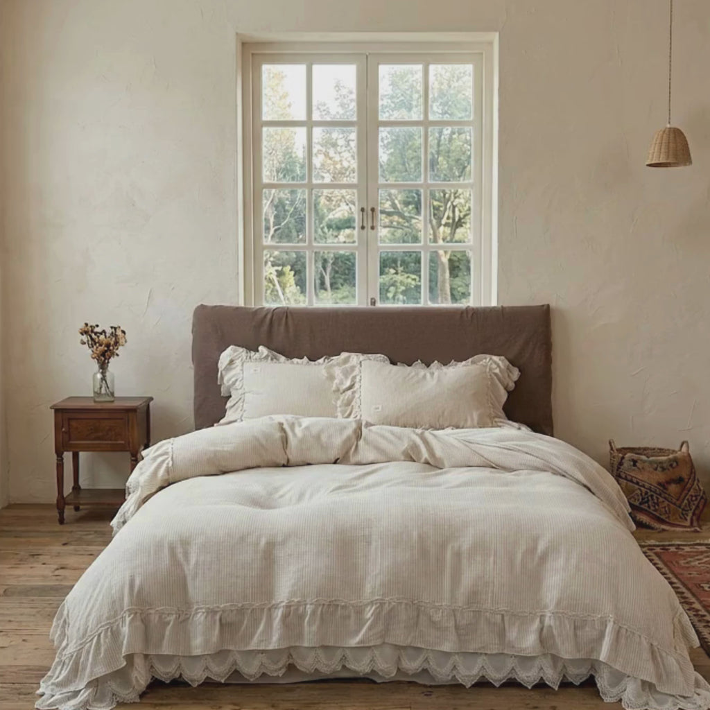 Ruffled Linen Bedding Set - French Cottage Style Duvet Cover