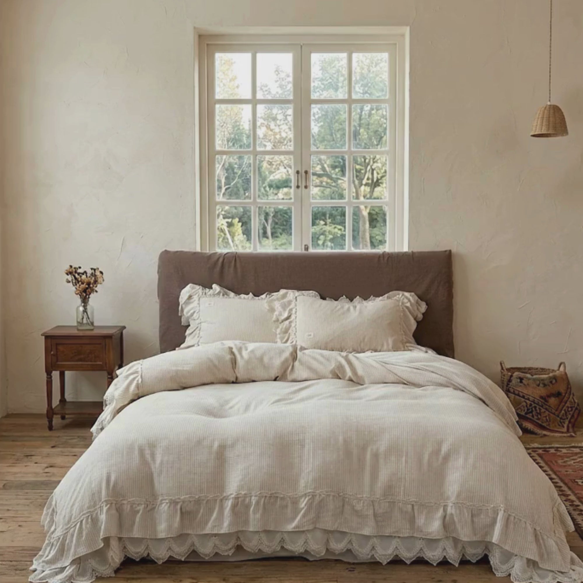 Ruffled Linen Bedding Set - French Cottage Style Duvet Cover