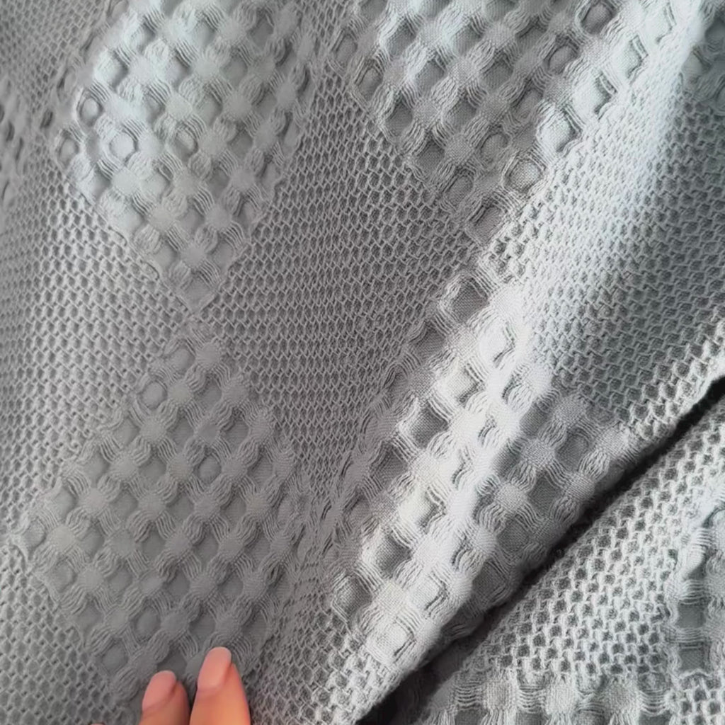 Dusty Blue Waffle Cotton Throw Blanket for Couch and Bed